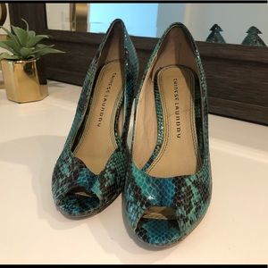 Chinese Laundry snakeskin print peep toe heel